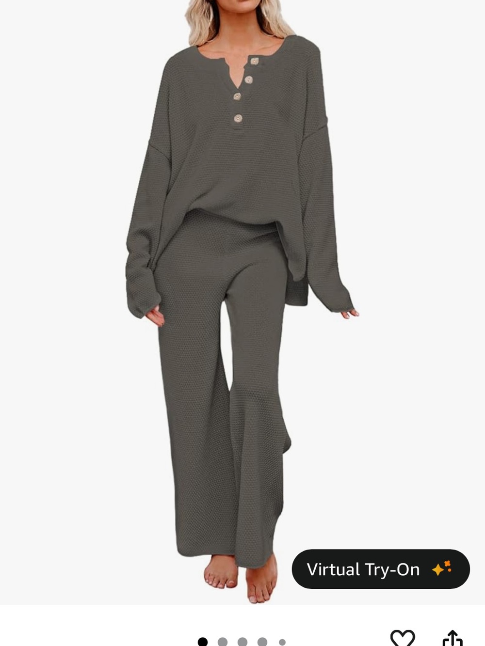 Waffle Knit Henley Lounge Pants Set - army green